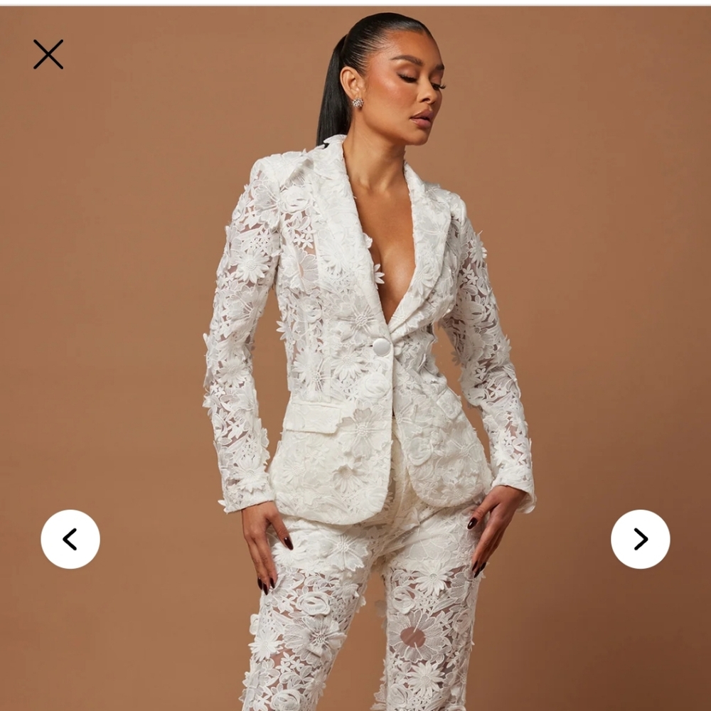 Elegant White Lace Floral Blazer